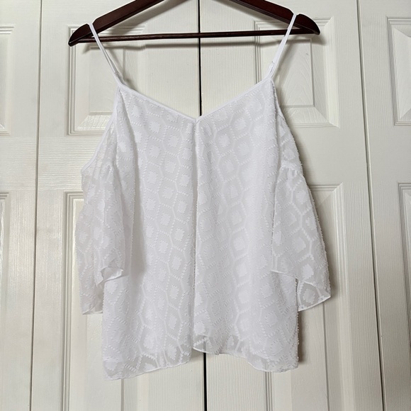 Guess Tops - Guess White Cold Shoulder Breezy Boho Lacey Diamond Pattern Camisole Tank Top